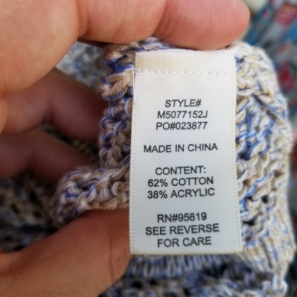 NWT John Paul Richard open stitch sweater rattan beige and dark chambray small - Picture 5 of 6